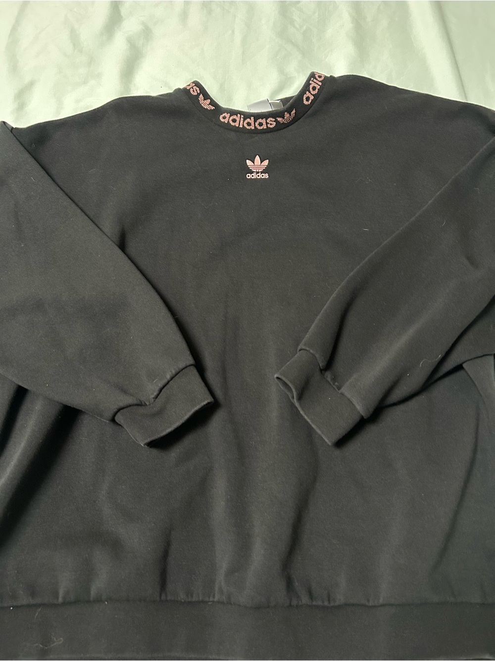 adidas woman’s Black Crewneck Sweatshirt with rose gold pink Logo
